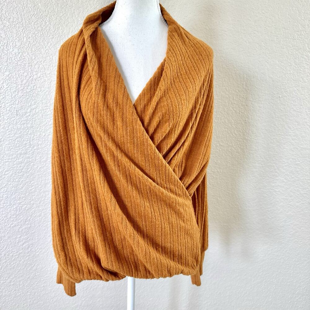 Maeve Anthropologie Rafela Hacci Medium Ribbed Surplice Wrap Sweater Long Sleeve